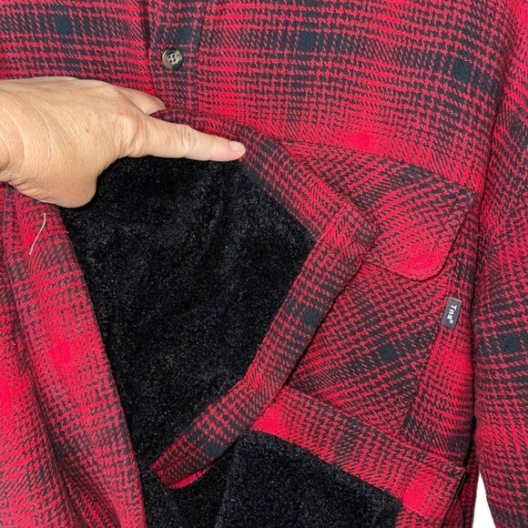 Tna Womens Jacket Size Large Red Prospect Sherpa Shacket Plaid Button Down - Picture 5 of 10